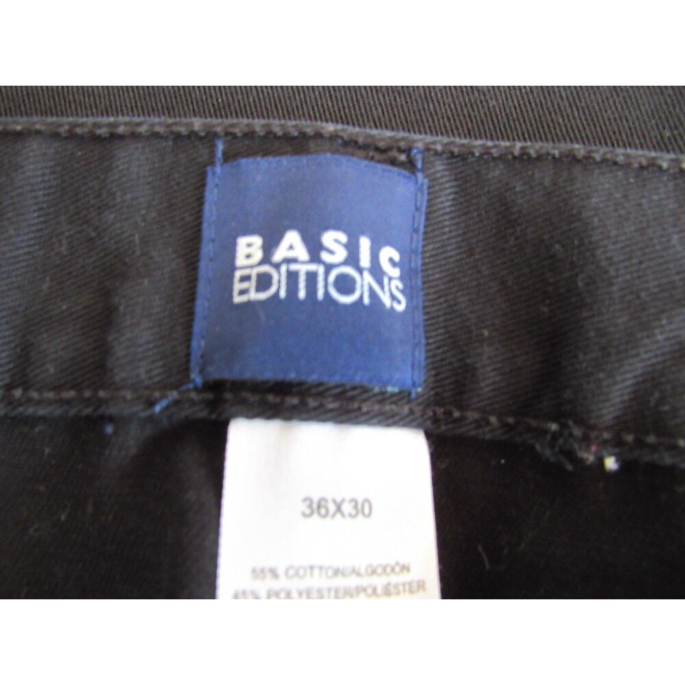 Mens Basic Editions Elastic Waist Mid Rise Black Pants Size 36 x 30 - Picture 3 of 3